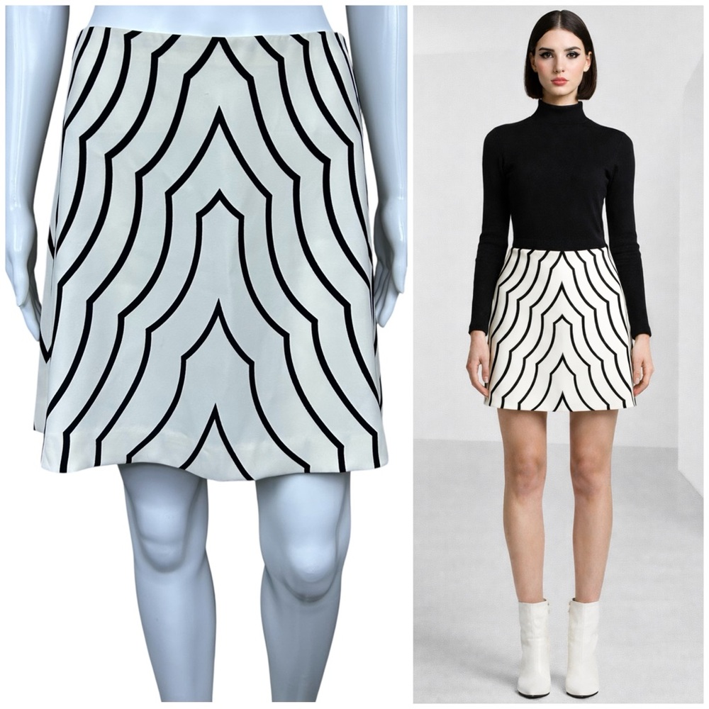 Marc by Marc Jacobs Black White Graphic Radio Waves Skirt Sz 4 Modern Minimalist
